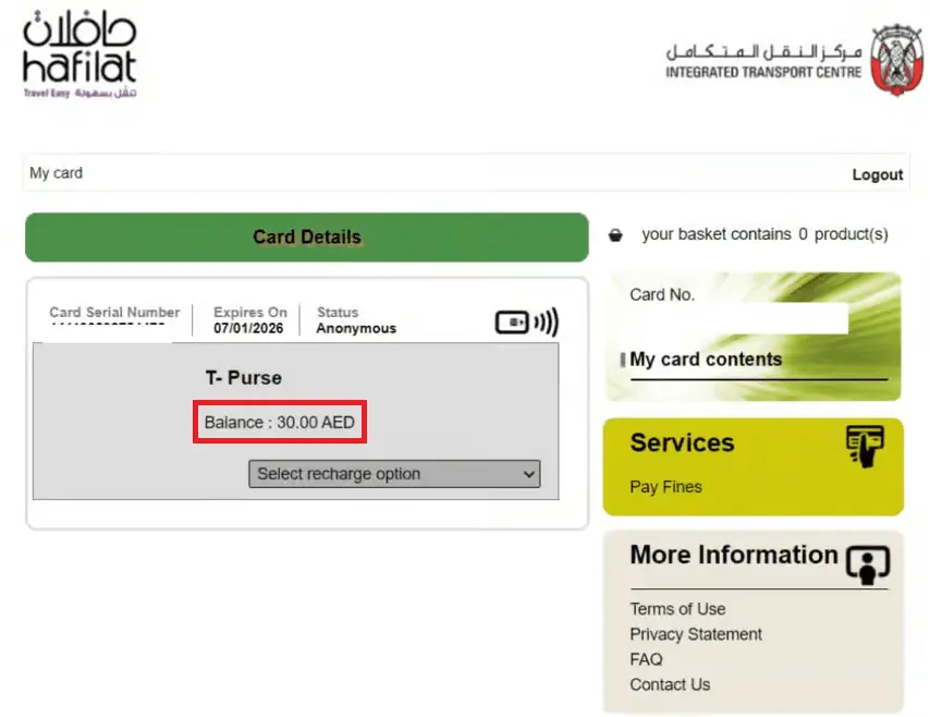 Check Hafilat Card Balance